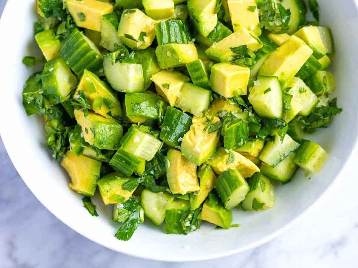 Mixed Greens with Sliced Cucumber and Avocado